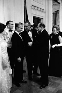 President Lyndon B. Johnson introduces Mohammad Reza Pahlavi to J. Waddy Bullion, 06/11/1968