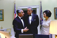 L-R: Mohammed Reza Pahlavi, President Lyndon B.Johnson, Lady Bird Johnson, 08/22/1967