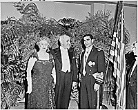 Photograph of the President and Mrs. Truman with the Shah of Iran, in formal attire, during the Shah's visit to the United States., ca. 11/18/1949 - ARC Identifier: 200150.